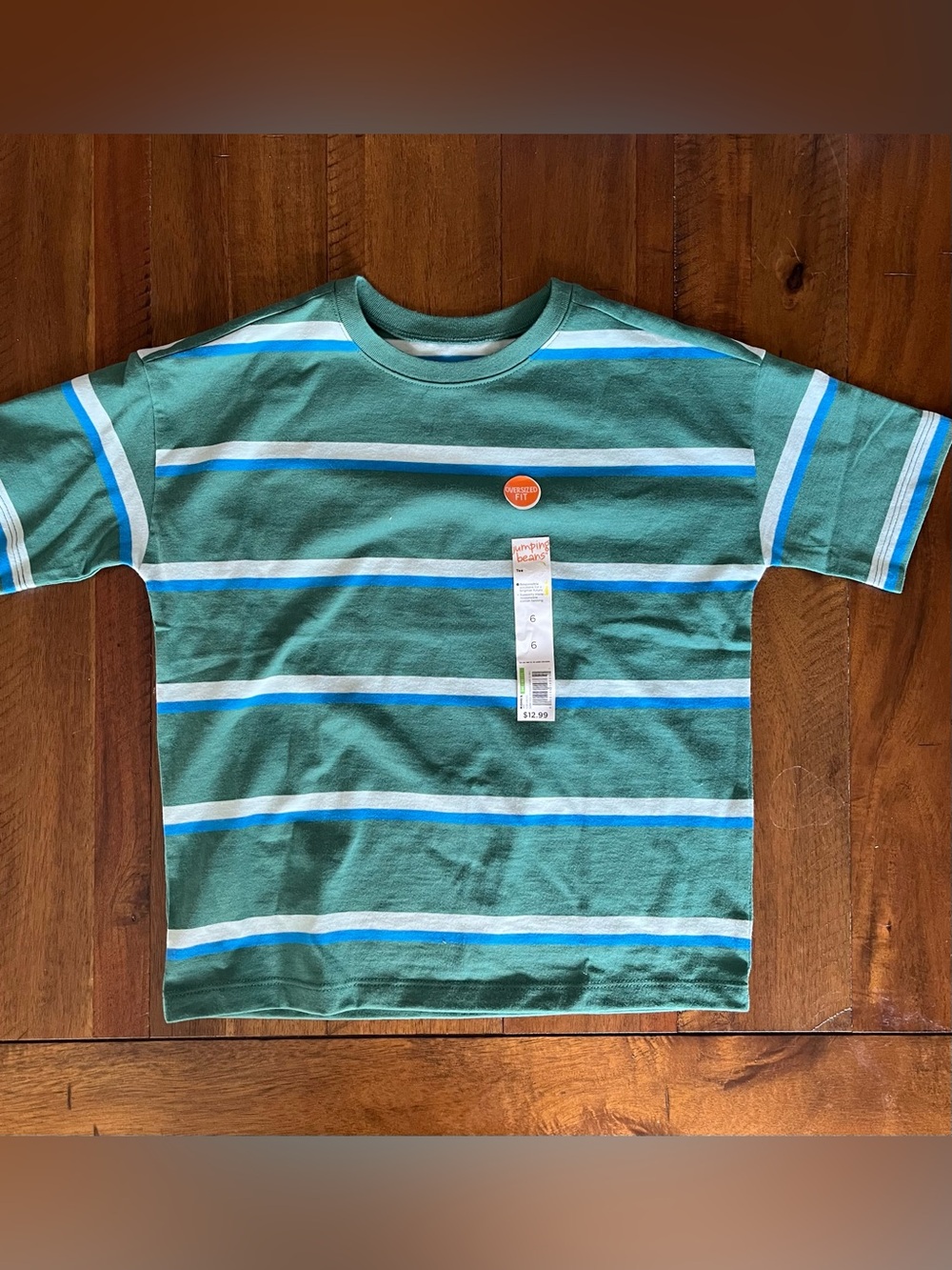 NWT Jumping Beans Green, Blue & White Oversized Striped Tee - Short Sleeve